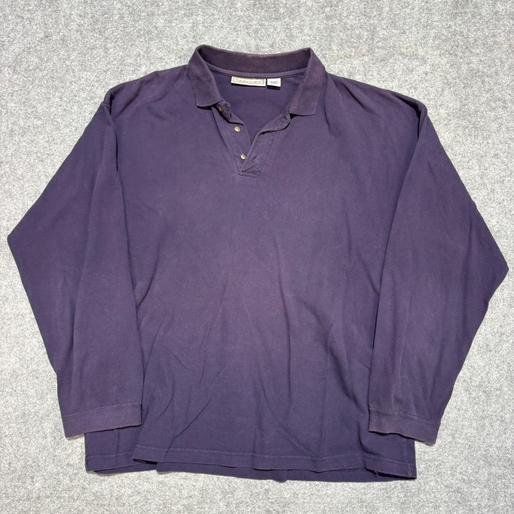 Vintage Bugle Boy Company Mens Purple Cotton Pique Long Sleeve Polo Shirt XL